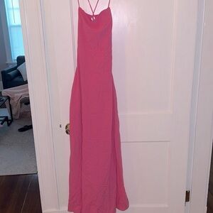 Pink dress with thin straps and criss cross open back